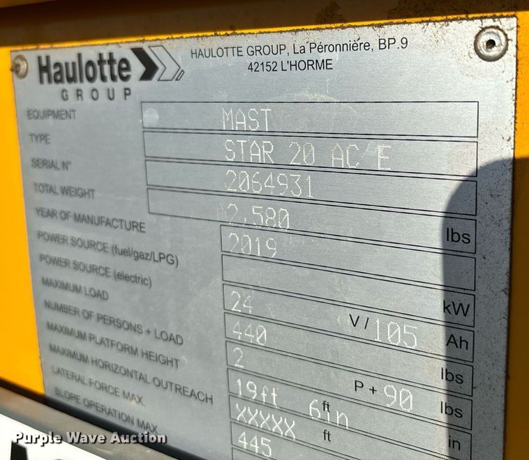 image for item YA0210 2019 Haulotte Star 20 AC E vertical lift