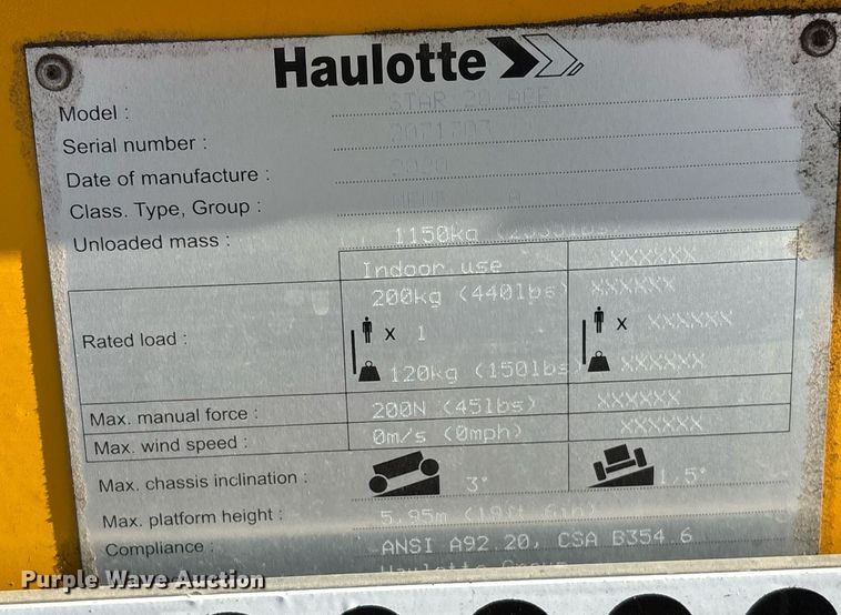 image for item YA0211 2020 Haulotte Star 20 AC E vertical lift