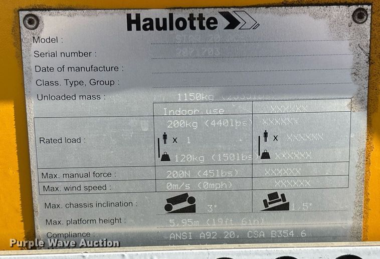 image for item YA0211 2020 Haulotte Star 20 AC E vertical lift