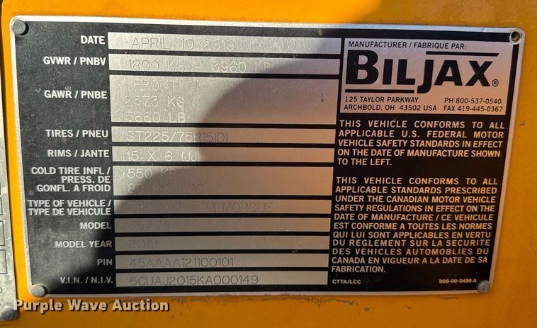 image for item YA0213 2019 Biljax 4527A boom lift