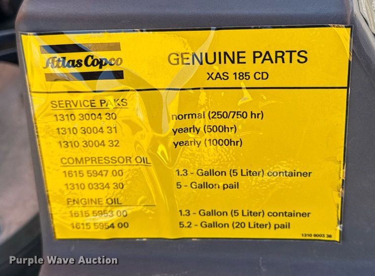 image for item YA0217 2016 Atlas Copco XAS 185 KD7 PE T4F air compressor