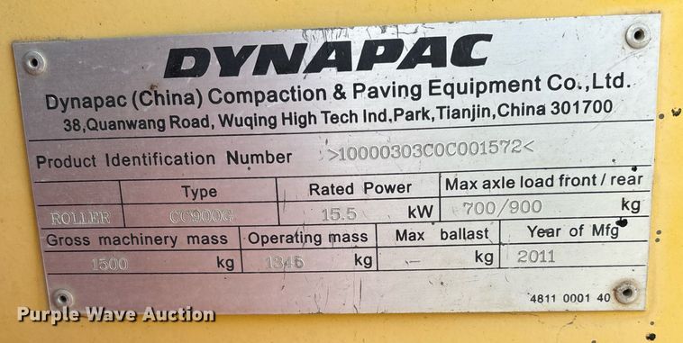 image for item YA0226 2011 Dynapac CC900G double drum vibratory roller