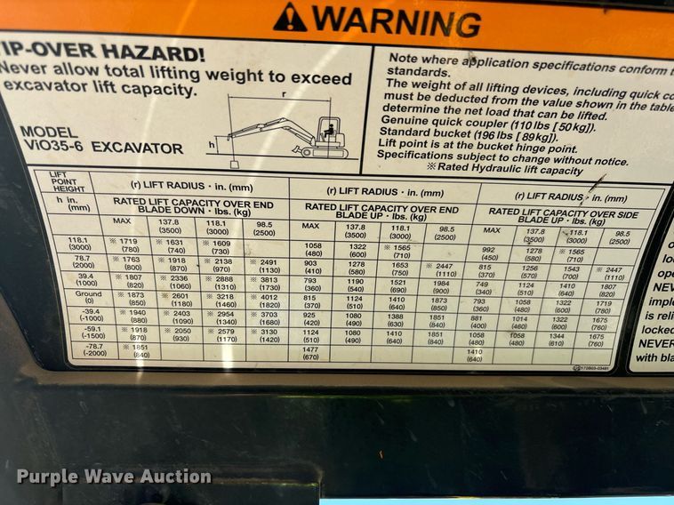image for item YA0227 2018 Yanmar VIO35-6A mini excavator