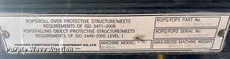 image for item YA0227 2018 Yanmar VIO35-6A mini excavator