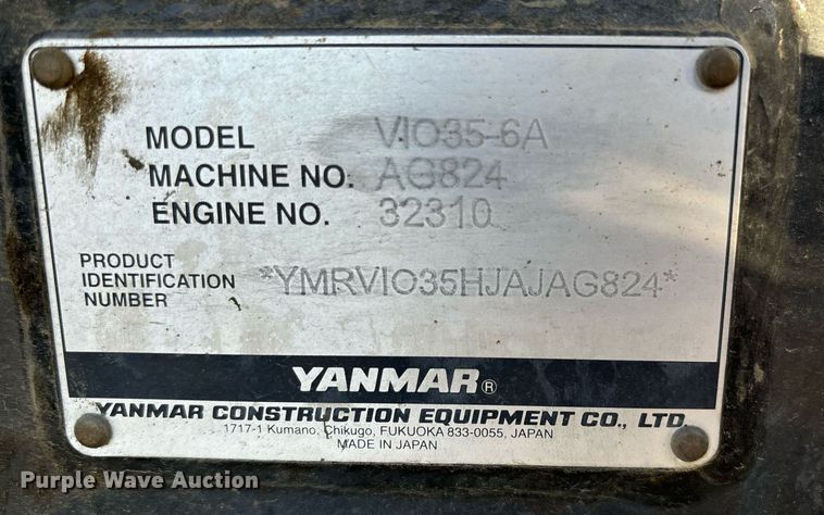 image for item YA0227 2018 Yanmar VIO35-6A mini excavator