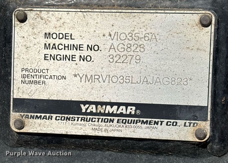 image for item YA0228 2018 Yanmar ViO35-6A mini excavator