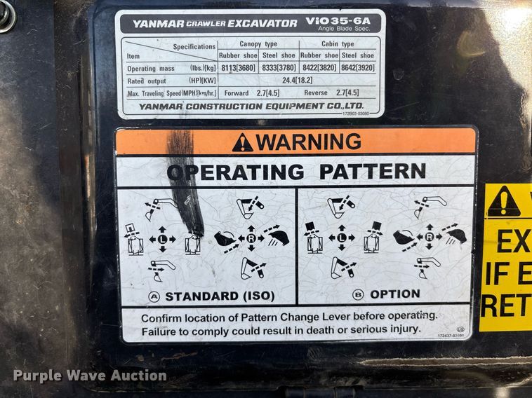 image for item YA0229 2019 Yanmar VIO35-6A mini excavator