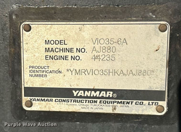 image for item YA0229 2019 Yanmar VIO35-6A mini excavator