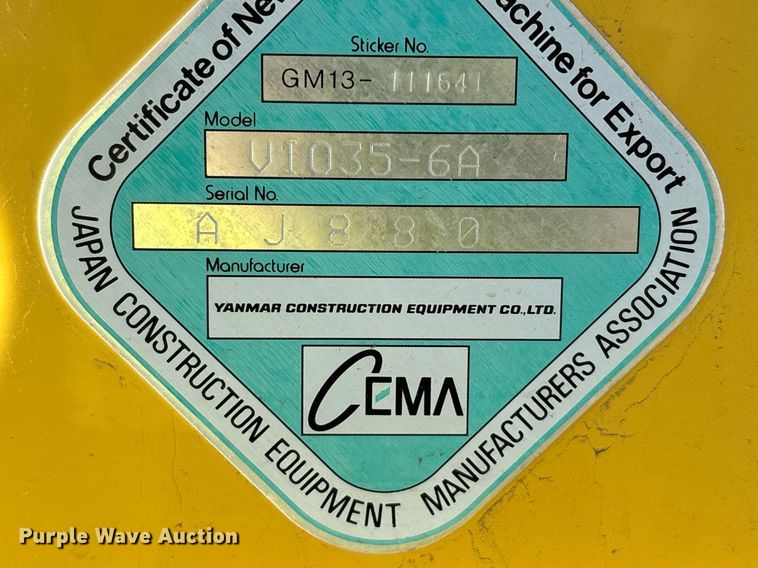 image for item YA0229 2019 Yanmar VIO35-6A mini excavator