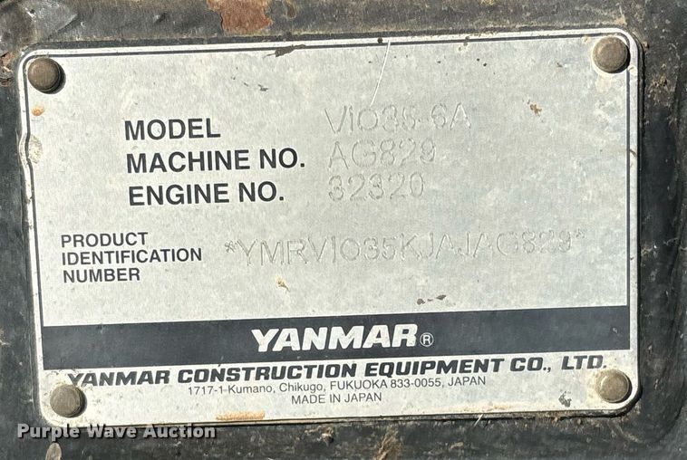image for item YA0230 2018 Yanmar VIO35-6A mini excavator