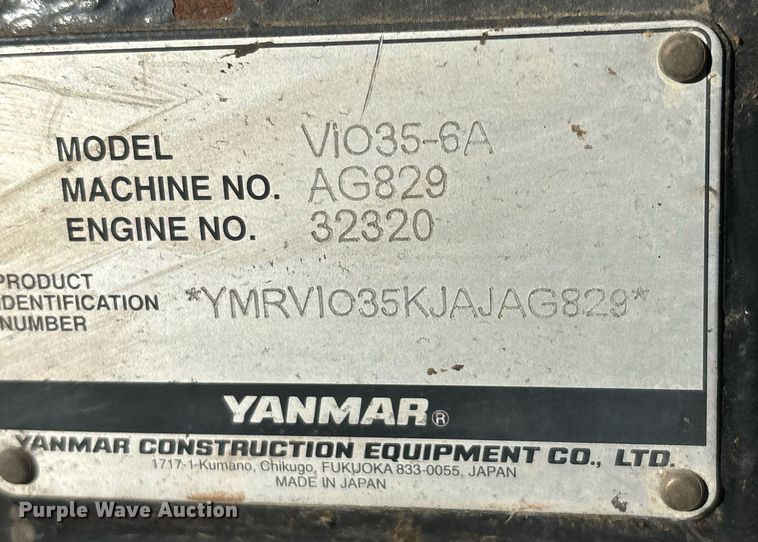 image for item YA0230 2018 Yanmar VIO35-6A mini excavator