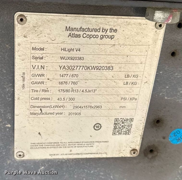 image for item YA0248 2019 Atlas Copco HiLIght V4 light plant