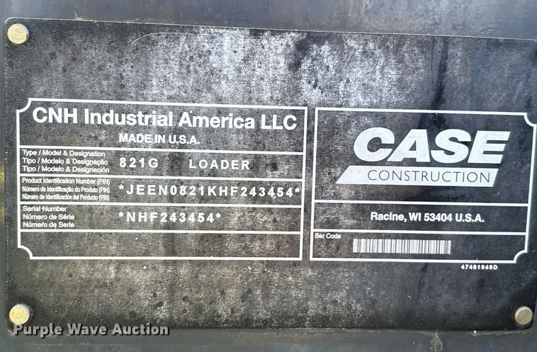 image for item YA0261 2017 Case 821G wheel loader