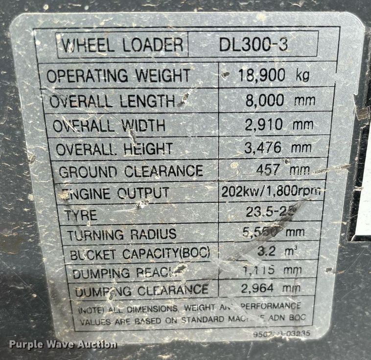 image for item YA0262 Doosan DL300-3 wheel loader