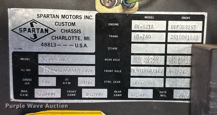 image for item DM5531 1982 Spartan CFRC-3064 pumper fire truck