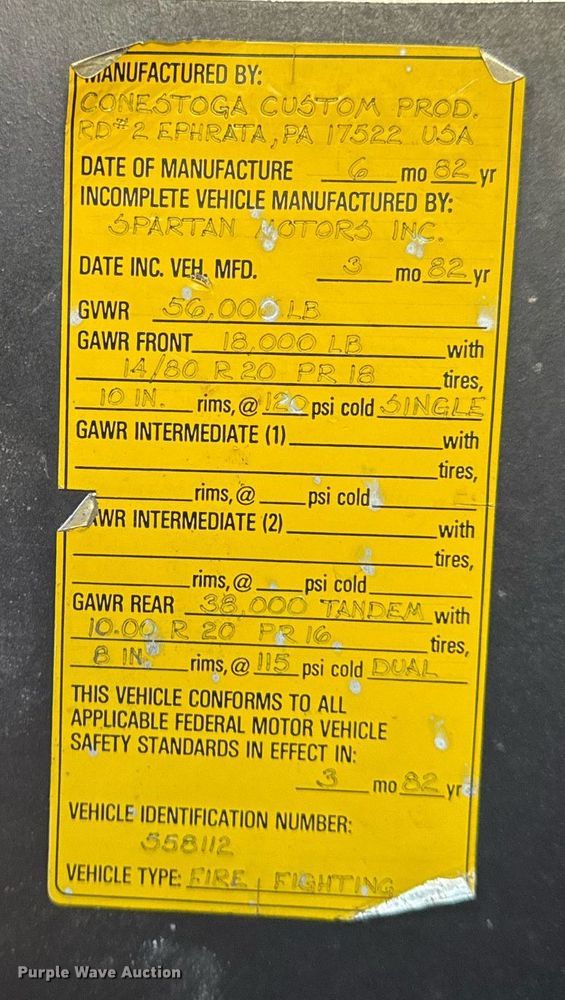 image for item DM5531 1982 Spartan CFRC-3064 pumper fire truck