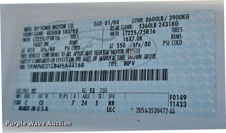 image for item DO7731 2004 Ford E350 Super Duty XL van