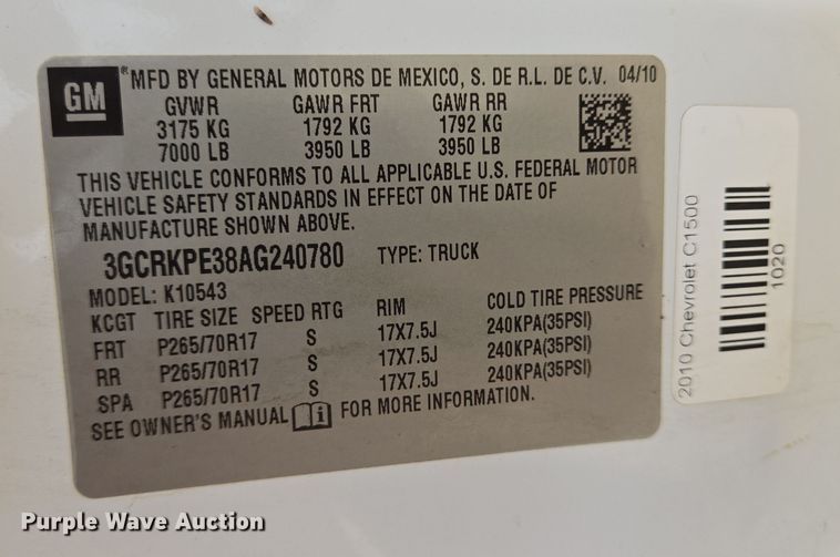 image for item DV1251 2010 Chevrolet Silverado 1500 Crew Cab pickup truck