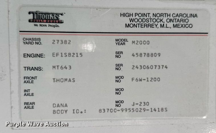 image for item DW2489 2000 Thomas MVP-EF school bus