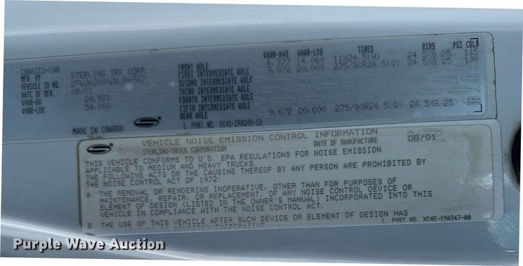 image for item DW2493 2002 Sterling LT9500 semi truck