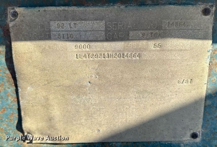 image for item DW2495 1987 Load King 92 LT equipment trailer