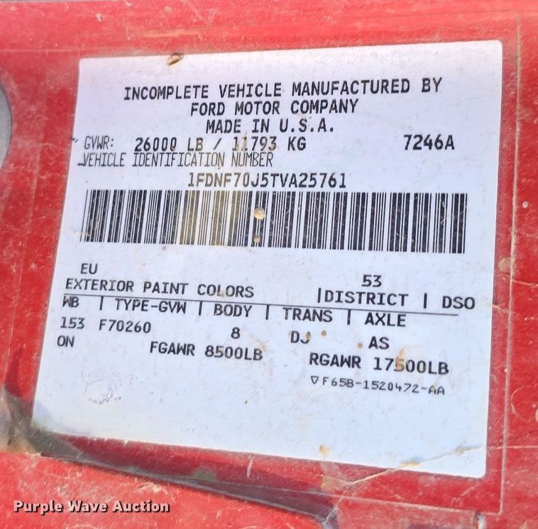 image for item DW3066 1996 Ford F700 dump truck