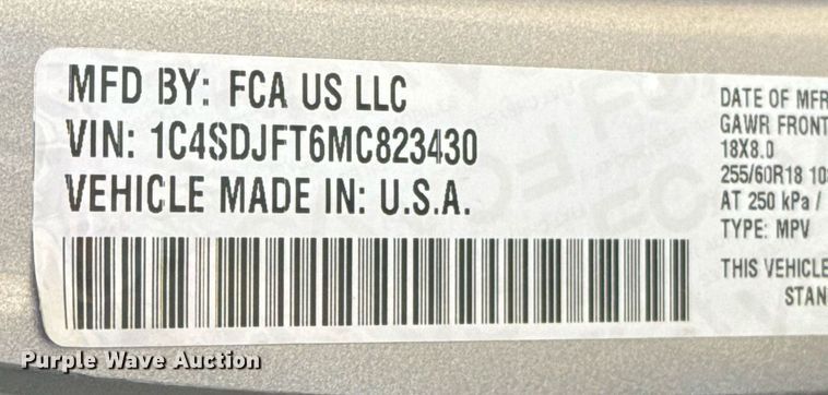 image for item DX3886 2021 Dodge Durango SSV SUV