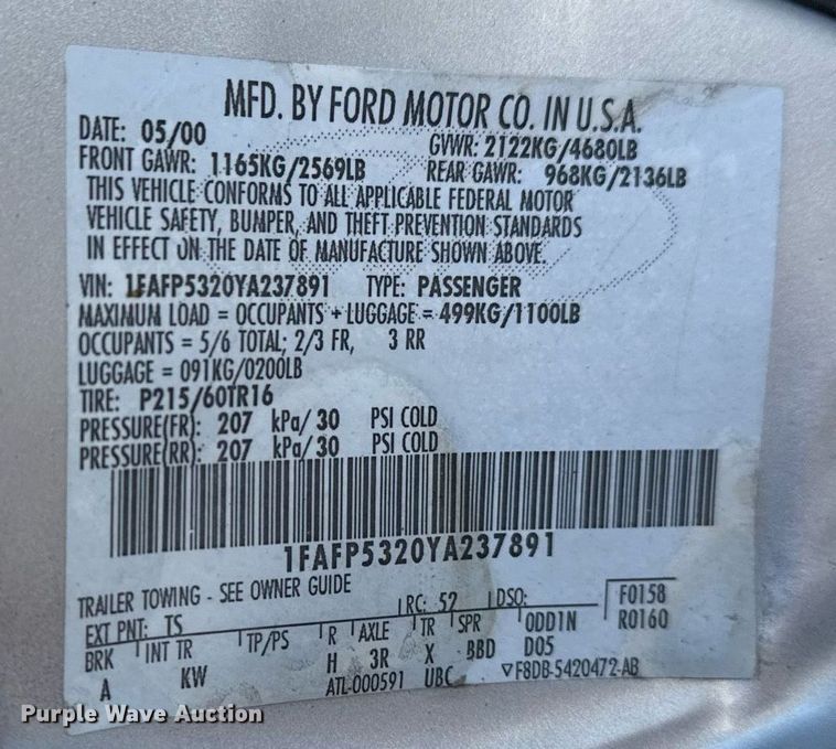 image for item EG7980 2000 Ford Taurus 