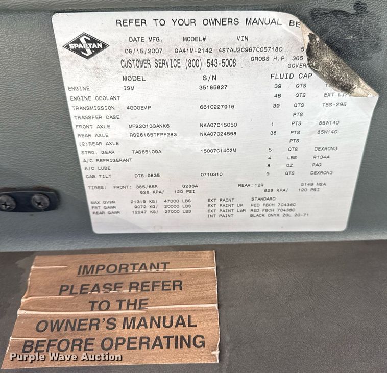 image for item EG7983 2007 Spartan pumper fire truck