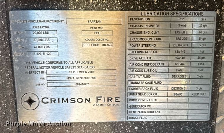 image for item EG7983 2007 Spartan pumper fire truck