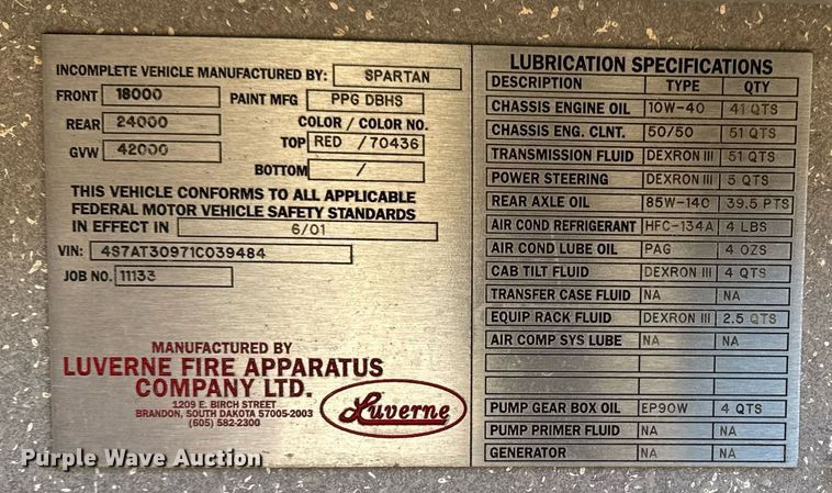 image for item EG7984 2001 Spartan pumper fire truck