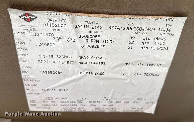 image for item EG7987 2002 Spartan Gladiator pumper fire truck