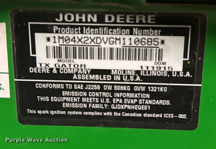image for item EG7991 2016 John Deere Gator TX utility vehicle