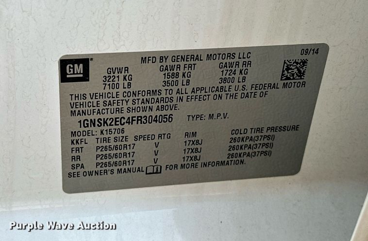 image for item EJ5289 2015 Chevrolet Tahoe Police SUV