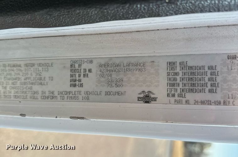 image for item EJ5335 2001 American LaFrance Eagle aerial platform fire truck