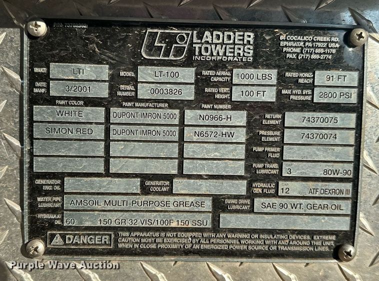 image for item EJ5335 2001 American LaFrance Eagle aerial platform fire truck