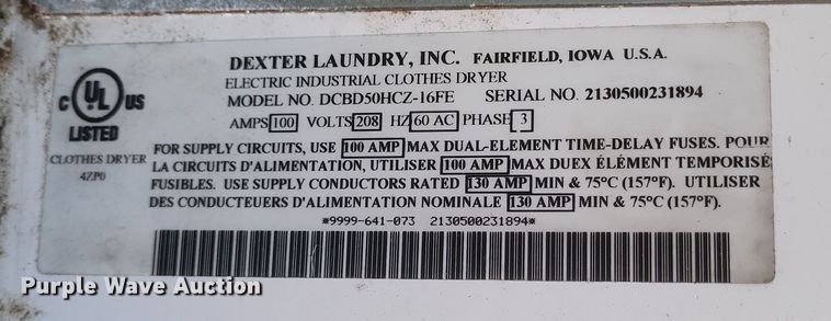 image for item EJ8172 Dexter DCBD50HCZ-16FE dryer