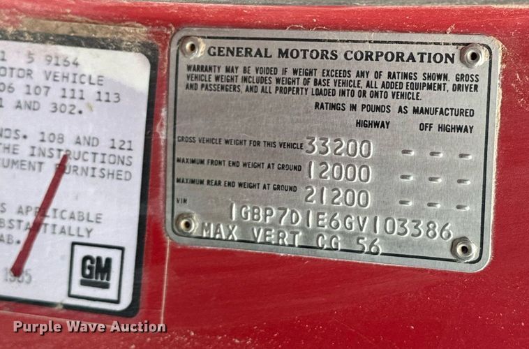 image for item ER1036 1986 Chevrolet C70 truck cab and chassis