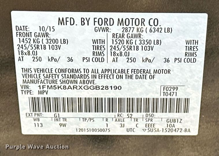 image for item ER4848 2016 Ford Explorer police interceptor SUV