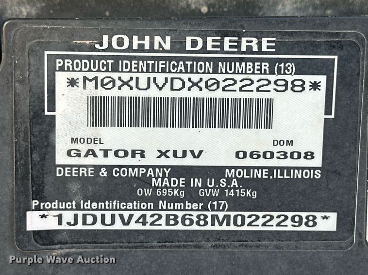 image for item ER8640 2008 John Deere Gator XUV 850D utility vehicle