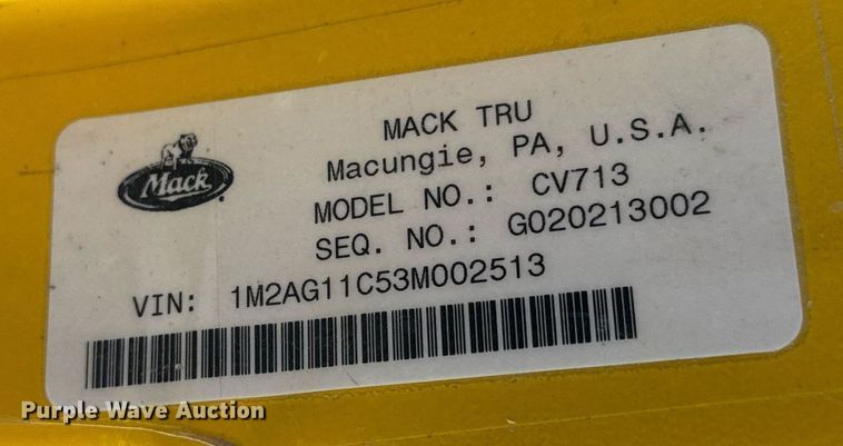 image for item LH9439 2003 Mack CV713 dump truck