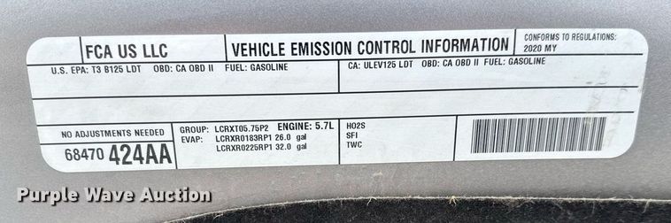 image for item LH9440 2020 Dodge Ram 1500 Crew Cab pickup truck