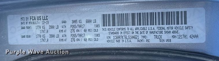 image for item LH9440 2020 Dodge Ram 1500 Crew Cab pickup truck