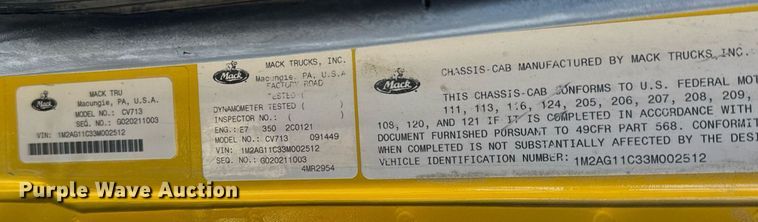 image for item LH9442 2003 Mack CV713 dump truck