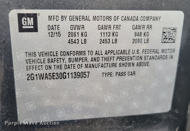 image for item NB9767 2016 Chevrolet Impala Limited 