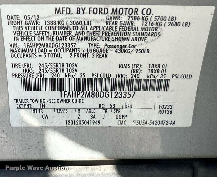 image for item NJ9628 2013 Ford Taurus Police Interceptor 