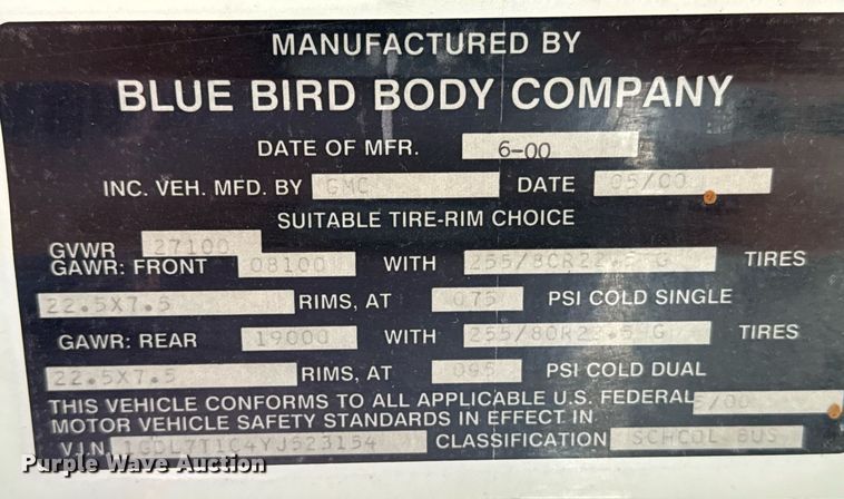 image for item NN9523 2000 GMC school bus