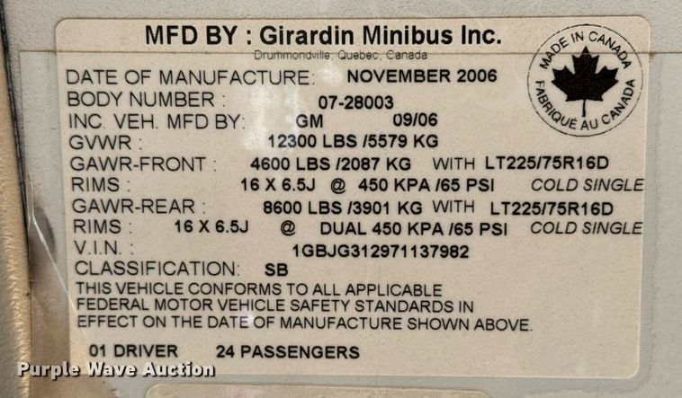 image for item NN9524 2007 Chevrolet Express G3500 school bus