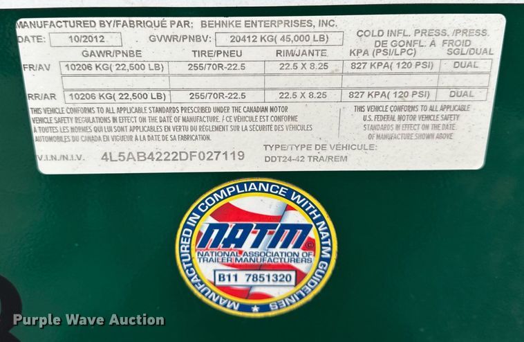 image for item DH9567 2013 Behnke Enterprises  Doyle tender fertilizer tender trailer