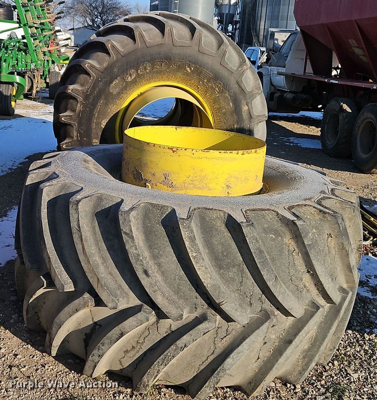 image for item DT7590 (4) Goodyear Optitrac DT830 900/60R32 dual tires and wheels